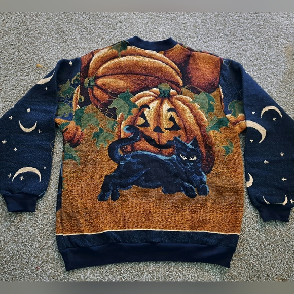 Vintage Sugar Street Weavers Black Cat Pumpkins Halloween Fall Spooky - Picture 2 of 9